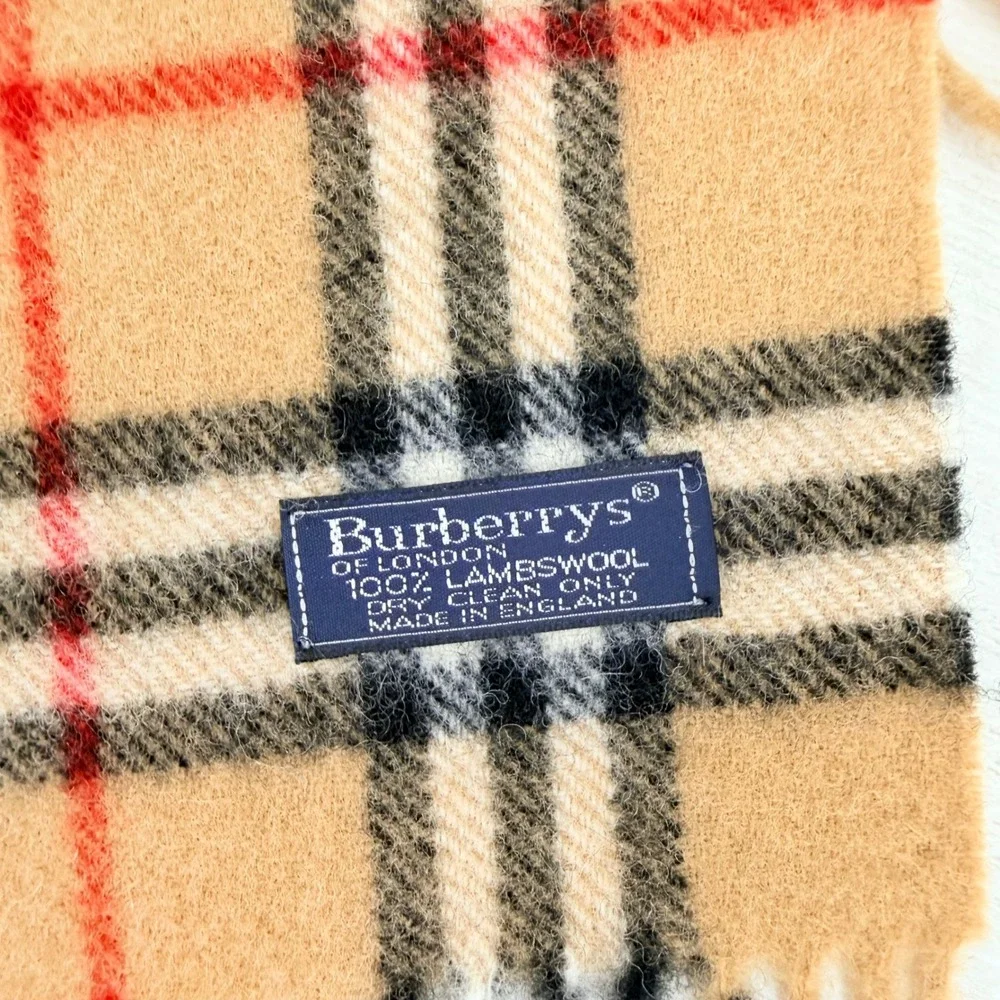 Vintage Burberrys Scarf Unisex Tan Nova Check Lambswool Made in England 8x50